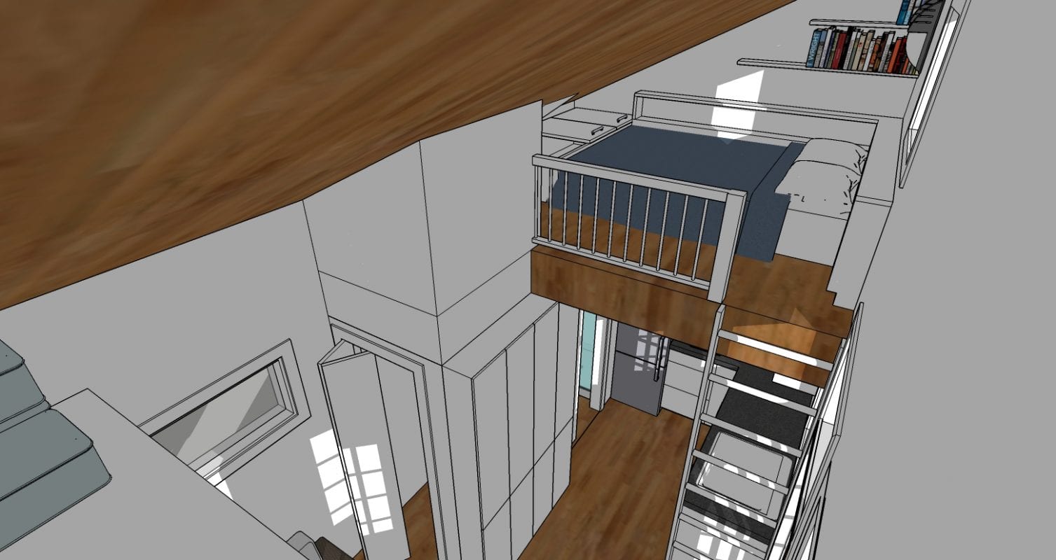 Tiny Home Rendering - view from loft